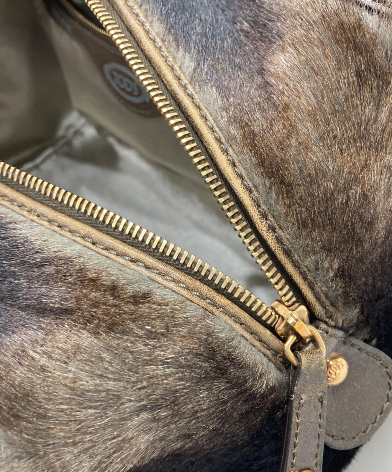 TOD'S Hand Bag Tote Purse Fur Brown Authentic