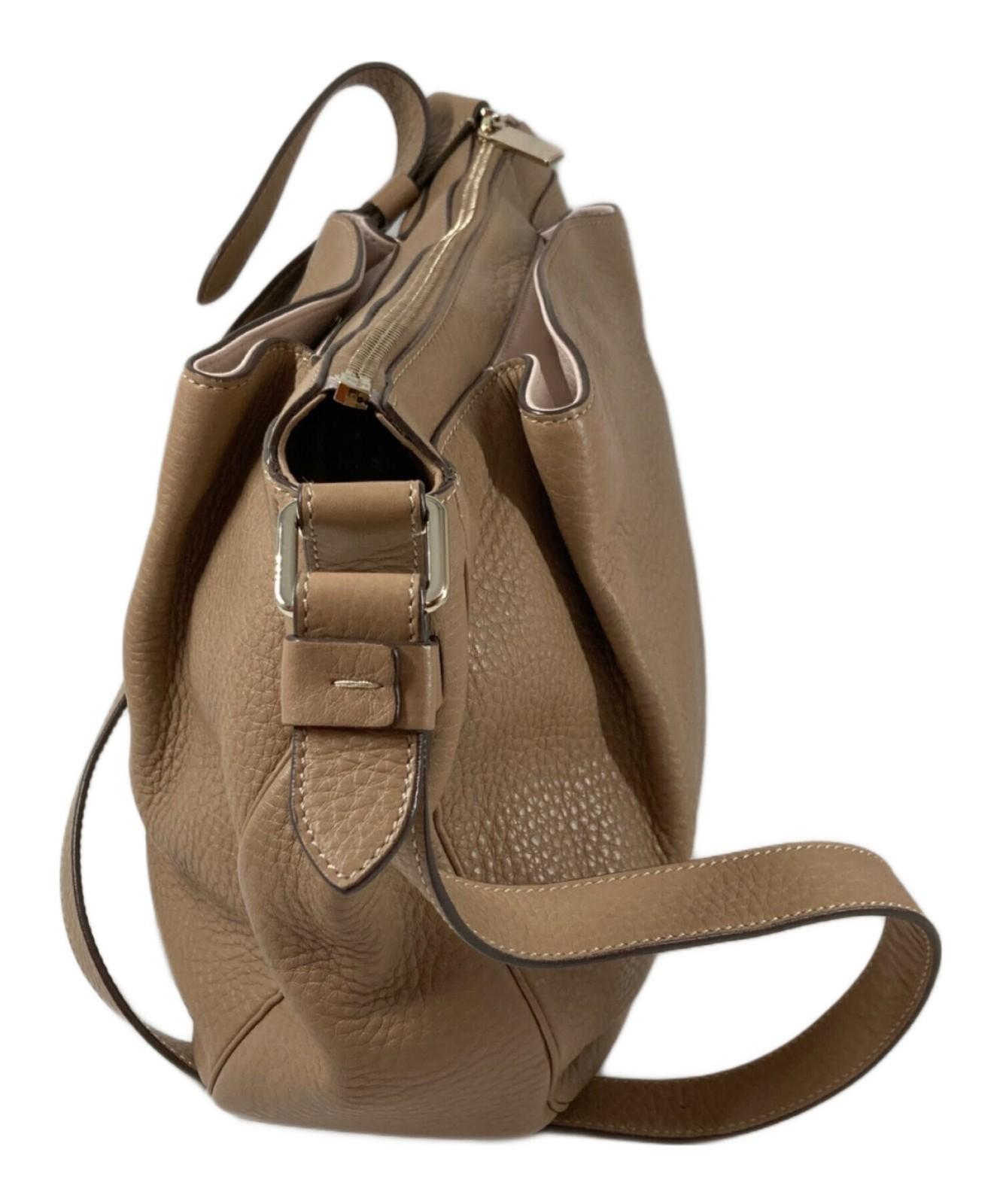 TOD'S Shoulder Bag Purse Leather Beige Authentic