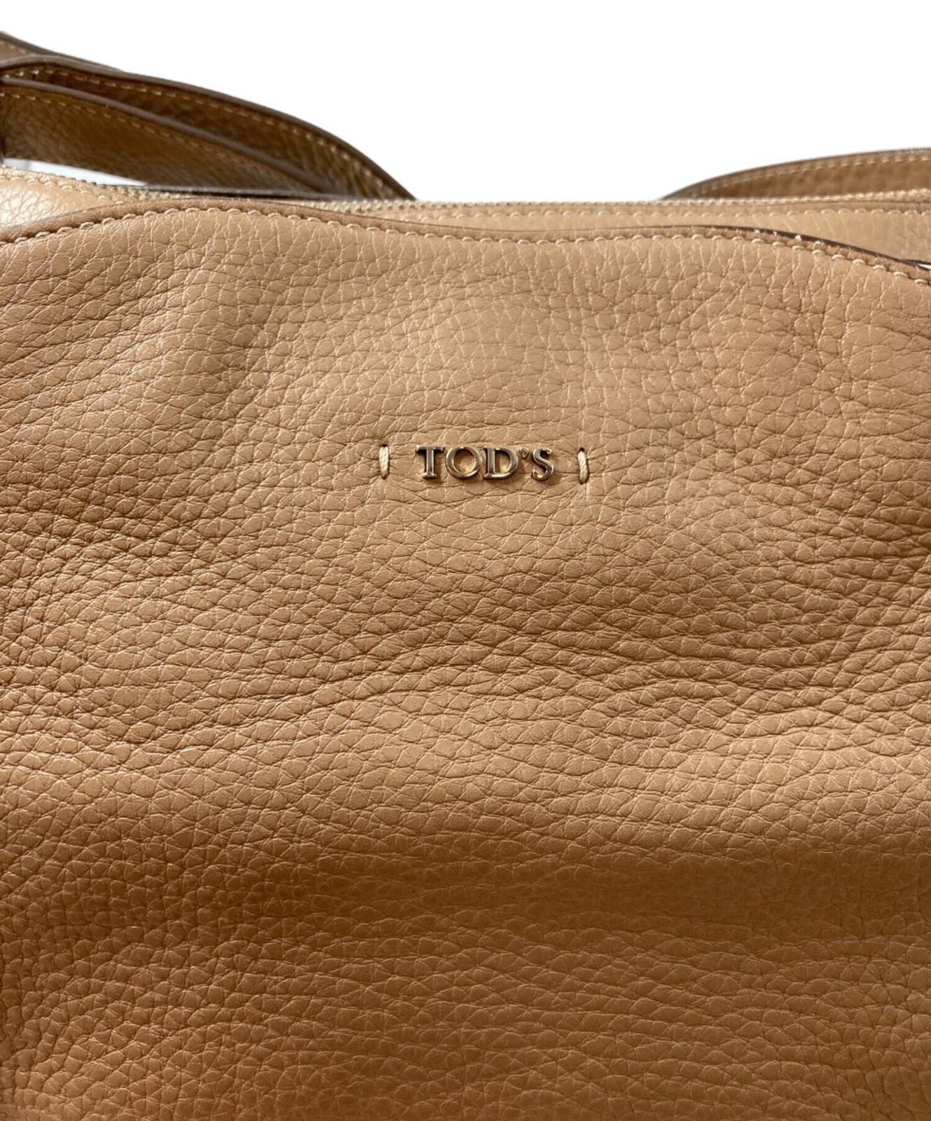 TOD'S Shoulder Bag Purse Leather Beige Authentic