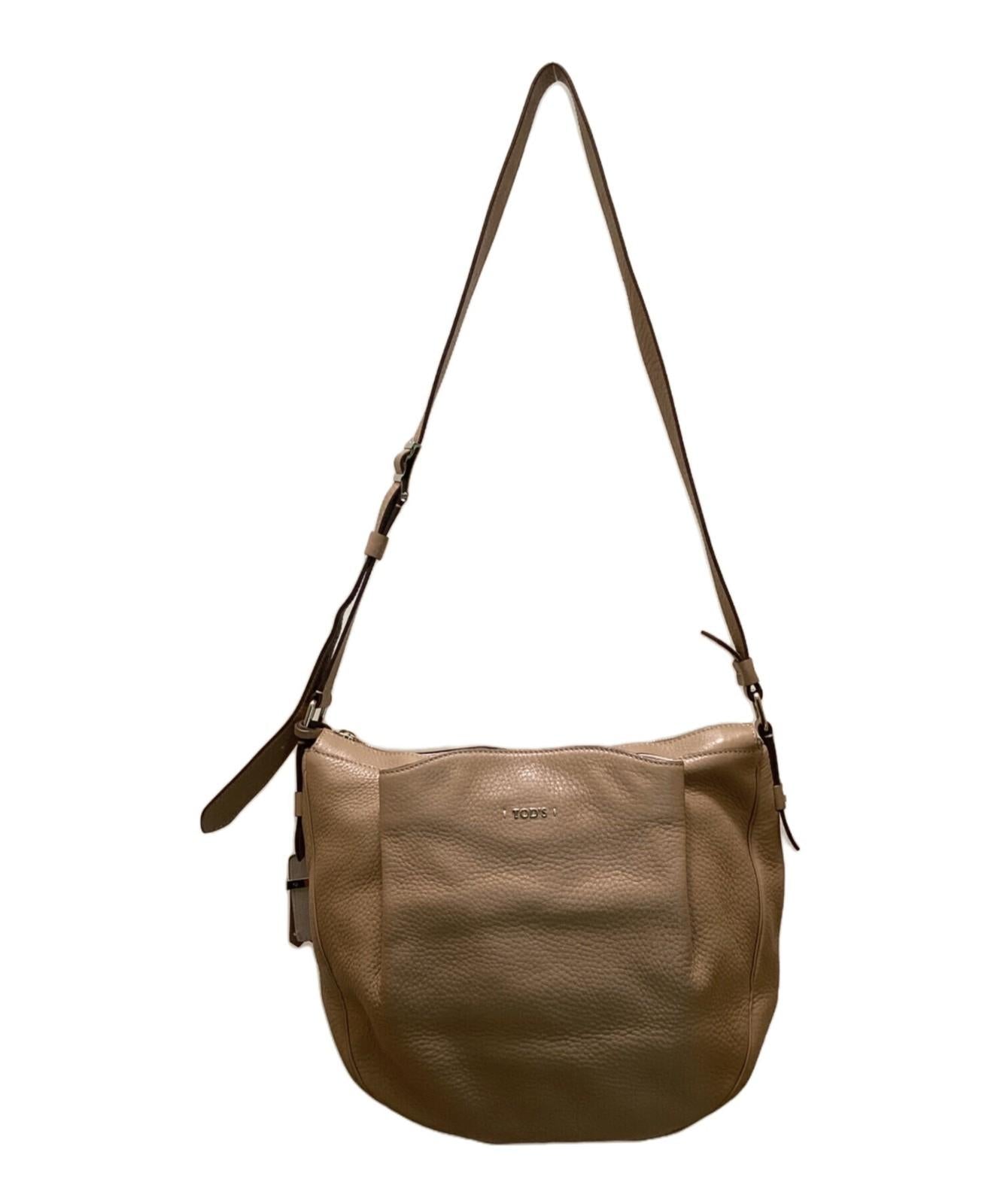 TOD'S Shoulder Bag Purse Leather Beige Authentic