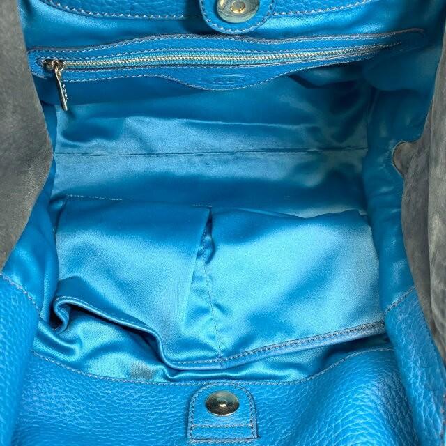 TOD'S Hand Bag Tote Purse Leather Turquoise Blue Authentic