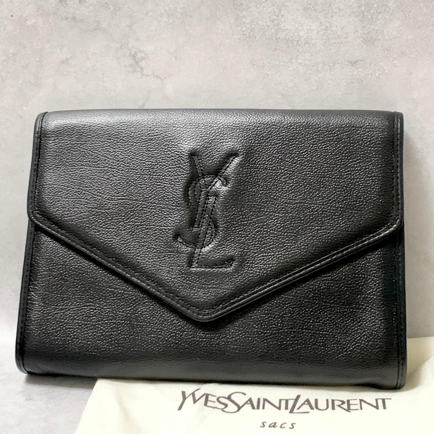 Yves Saint Laurent Clutch Bag YSL Handbag Purse Cassandra Pouch Leather Black