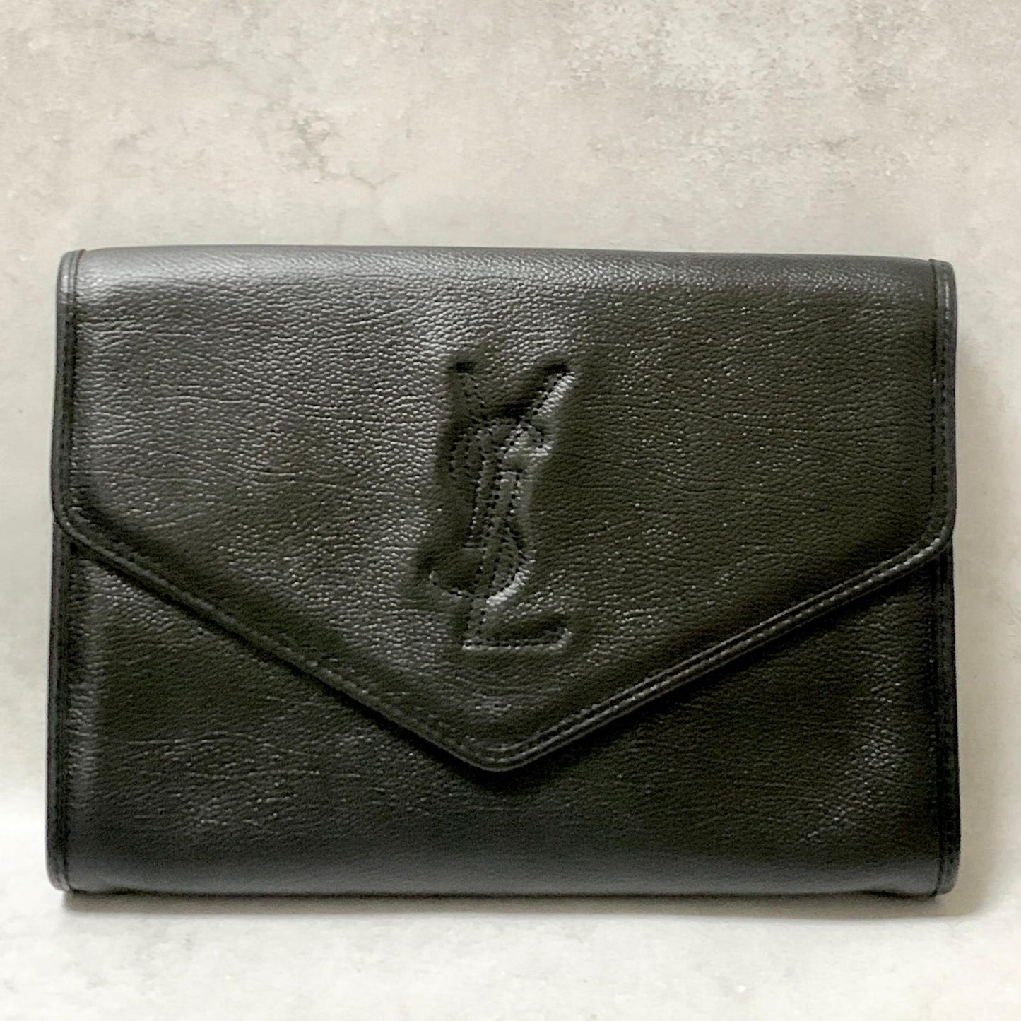 Yves Saint Laurent Clutch Bag YSL Handbag Purse Cassandra Pouch Leather Black
