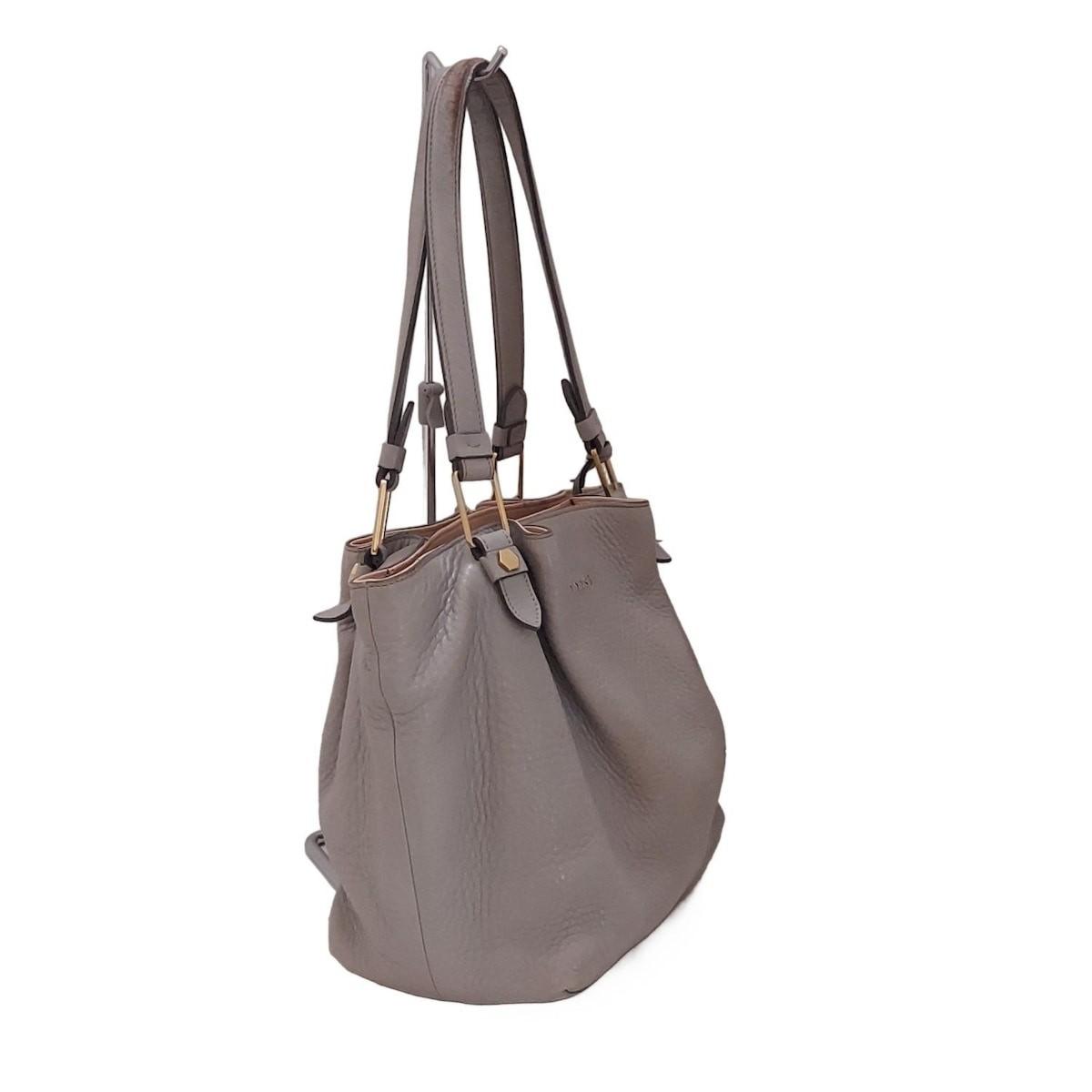 TOD'S Shoulder Bag Purse Leather Gray Authentic