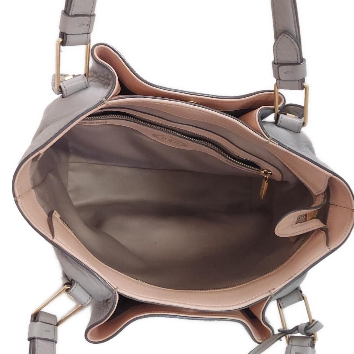TOD'S Shoulder Bag Purse Leather Gray Authentic