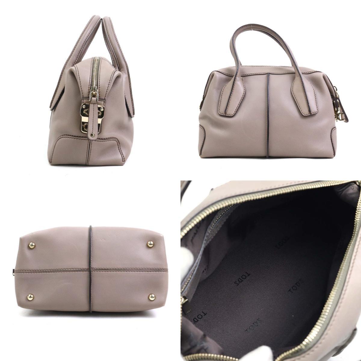 TOD'S Hand Shoulder Bag Tote Purse Leather Greige Authentic
