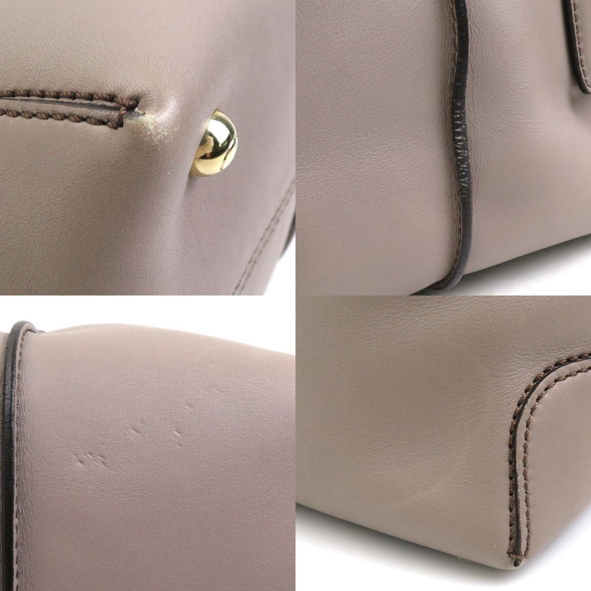 TOD'S Hand Shoulder Bag Tote Purse Leather Greige Authentic