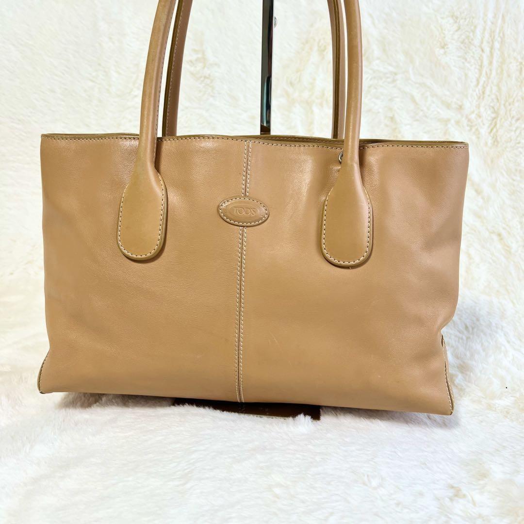 TOD'S Hand Bag Tote Purse D Bag Leather Beige Authentic