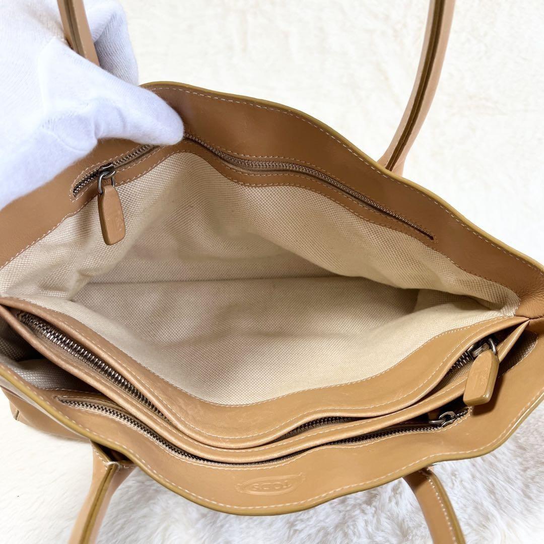 TOD'S Hand Bag Tote Purse D Bag Leather Beige Authentic