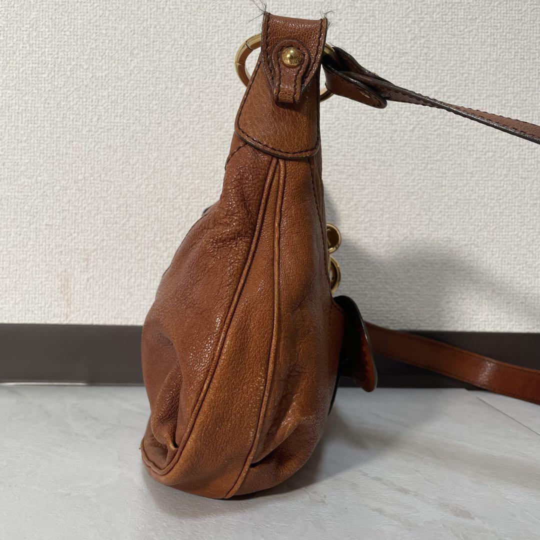 TOD'S Shoulder Bag Purse Logo Leather Brown Authentic