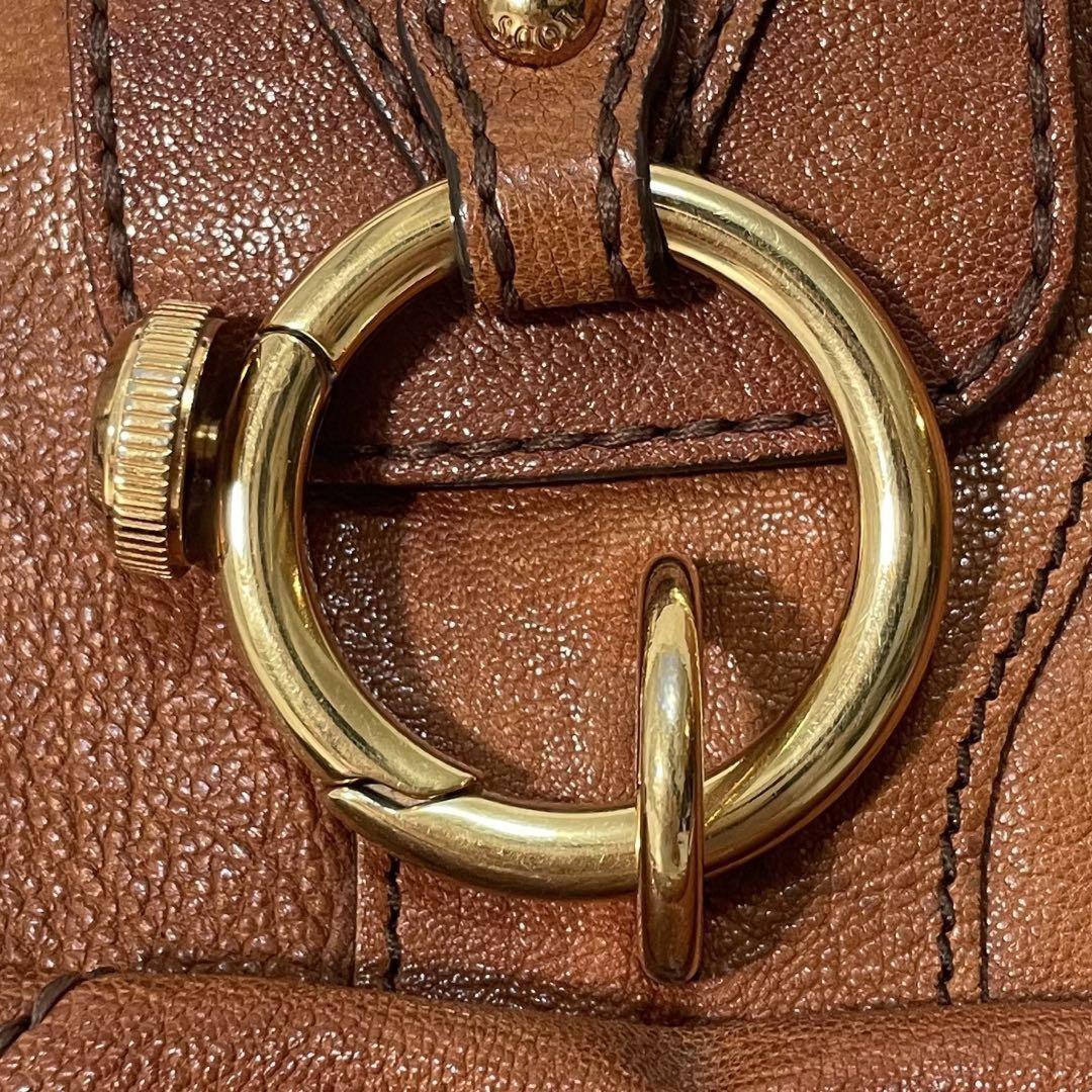 TOD'S Shoulder Bag Purse Logo Leather Brown Authentic