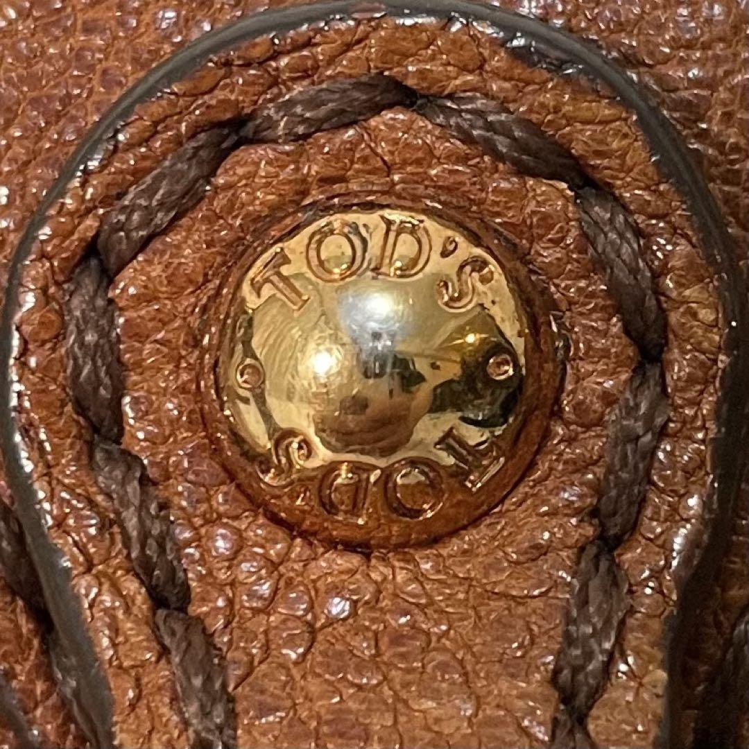 TOD'S Shoulder Bag Purse Logo Leather Brown Authentic