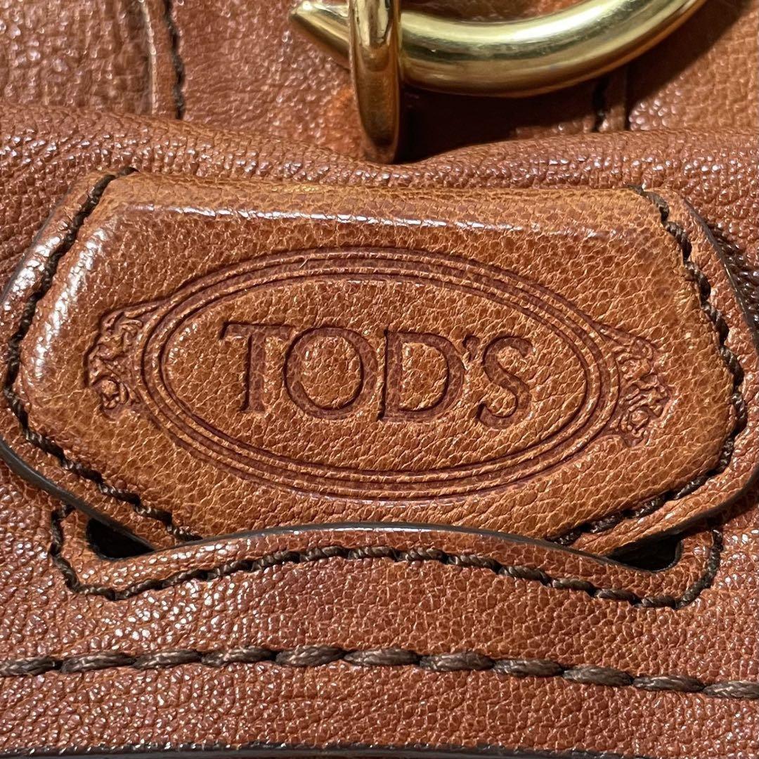 TOD'S Shoulder Bag Purse Logo Leather Brown Authentic