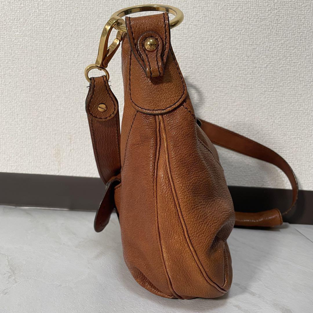 TOD'S Shoulder Bag Purse Logo Leather Brown Authentic