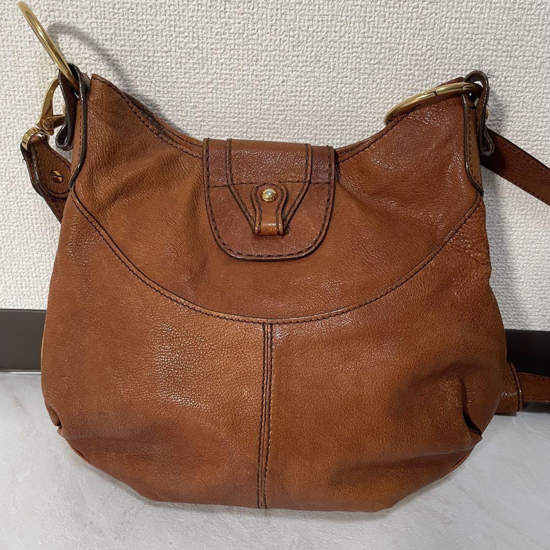 TOD'S Shoulder Bag Purse Logo Leather Brown Authentic