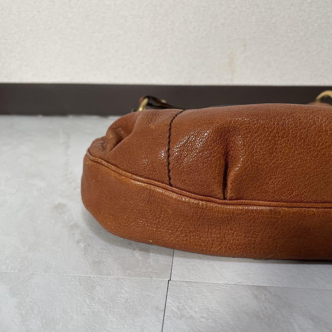 TOD'S Shoulder Bag Purse Logo Leather Brown Authentic