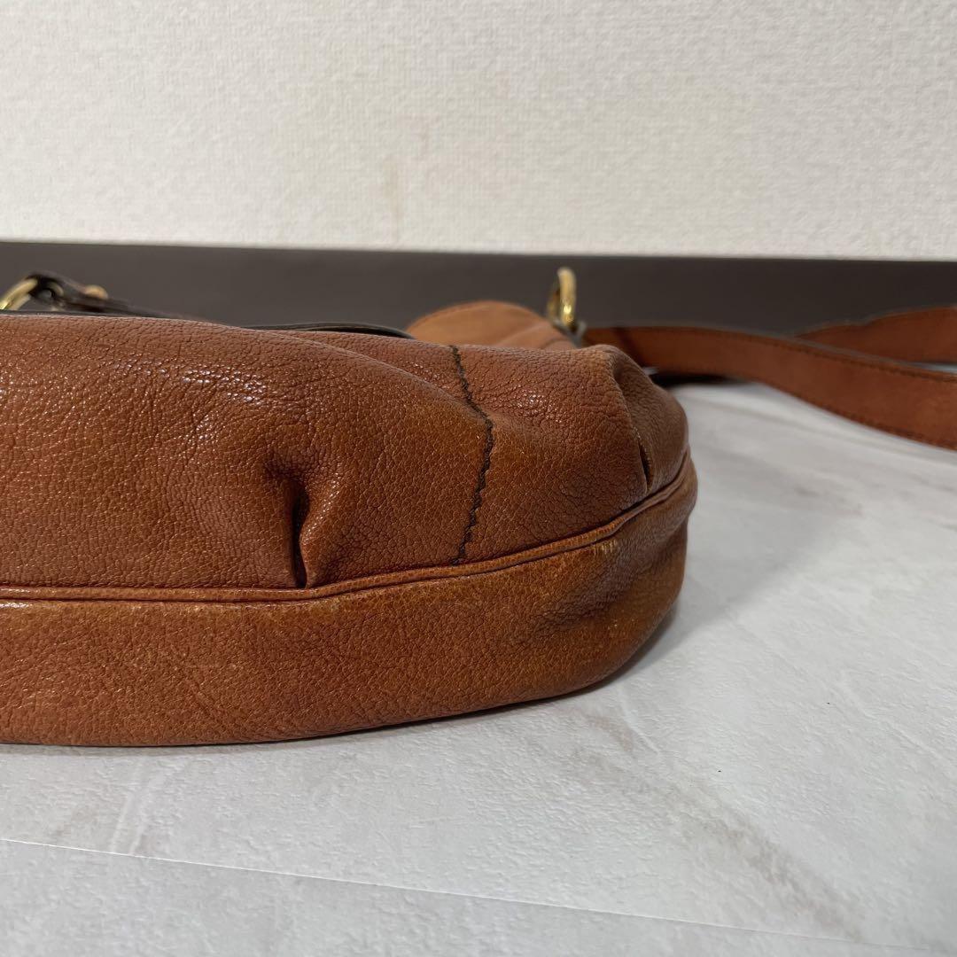 TOD'S Shoulder Bag Purse Logo Leather Brown Authentic