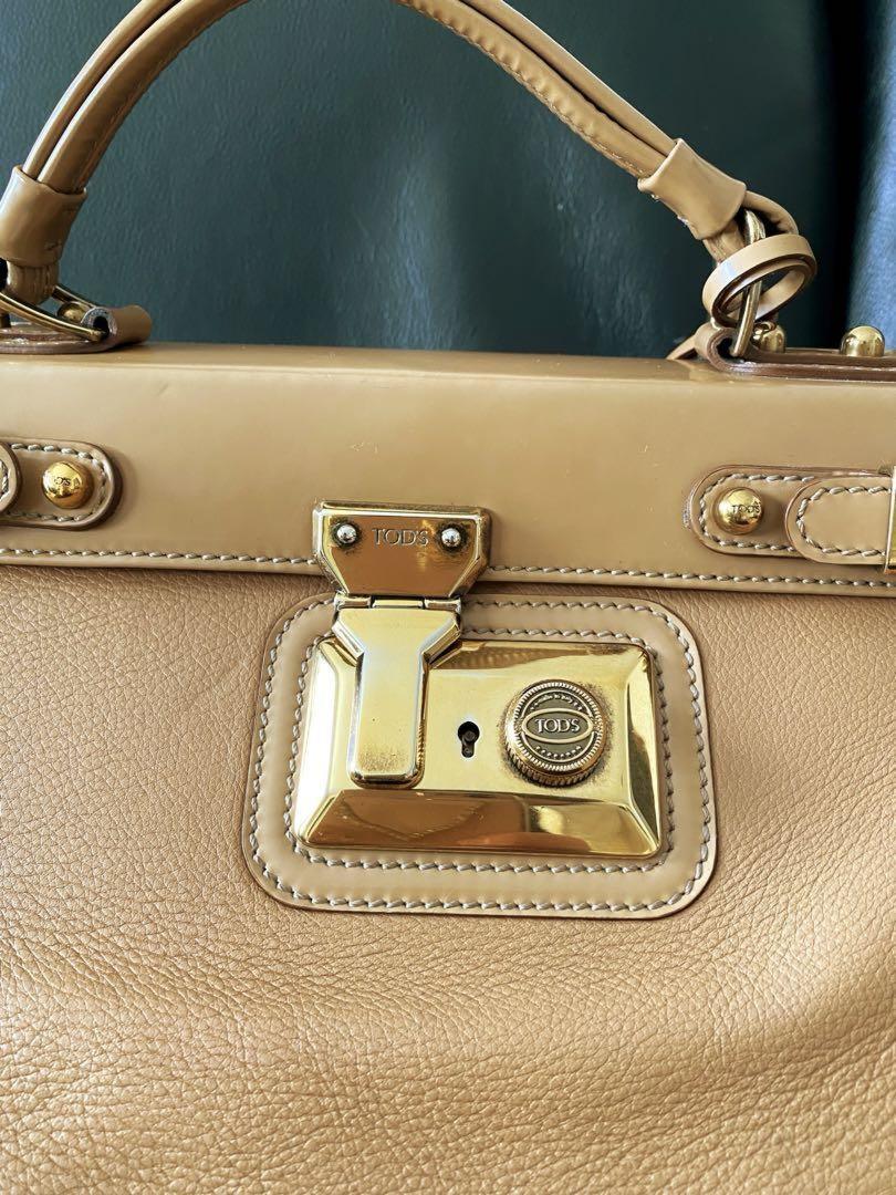 TOD'S Hand Shoulder Bag Tote Purse 2way Dokt Bag Leather Camel Authentic