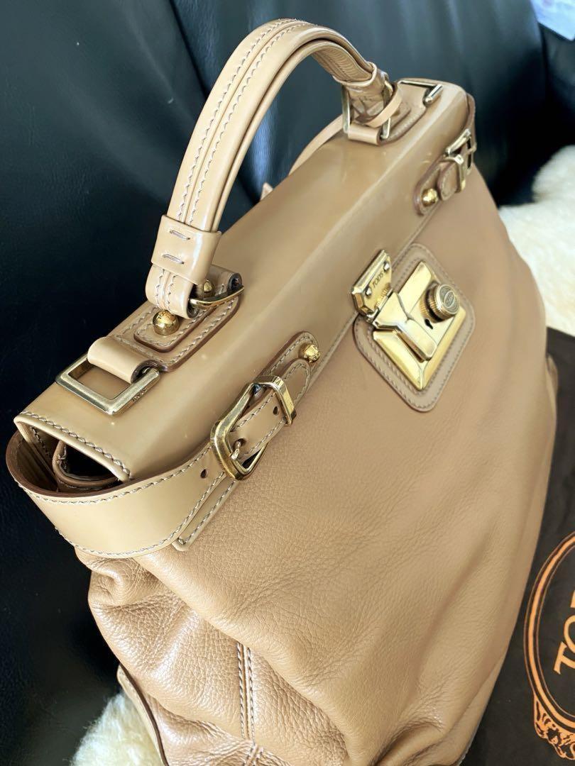 TOD'S Hand Shoulder Bag Tote Purse 2way Dokt Bag Leather Camel Authentic