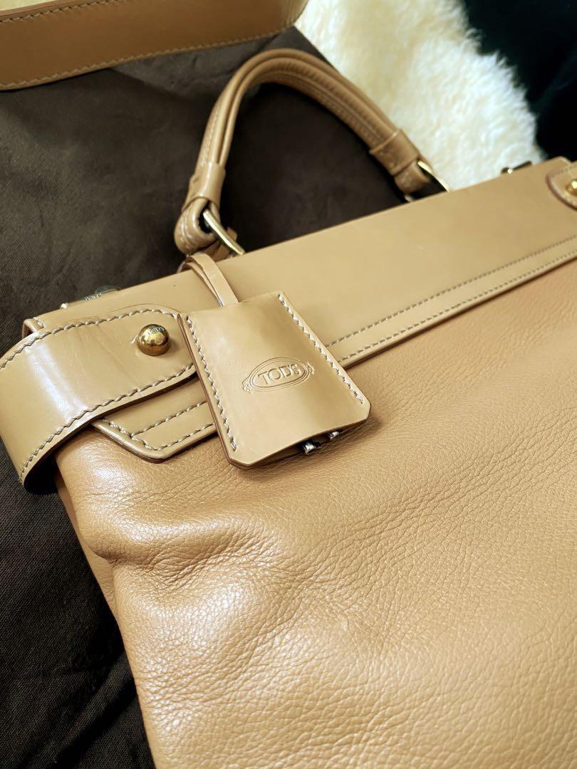TOD'S Hand Shoulder Bag Tote Purse 2way Dokt Bag Leather Camel Authentic