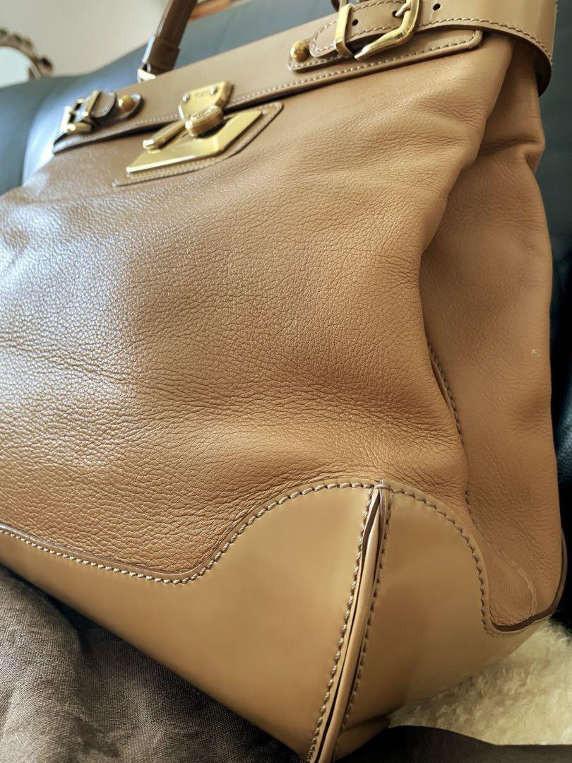 TOD'S Hand Shoulder Bag Tote Purse 2way Dokt Bag Leather Camel Authentic