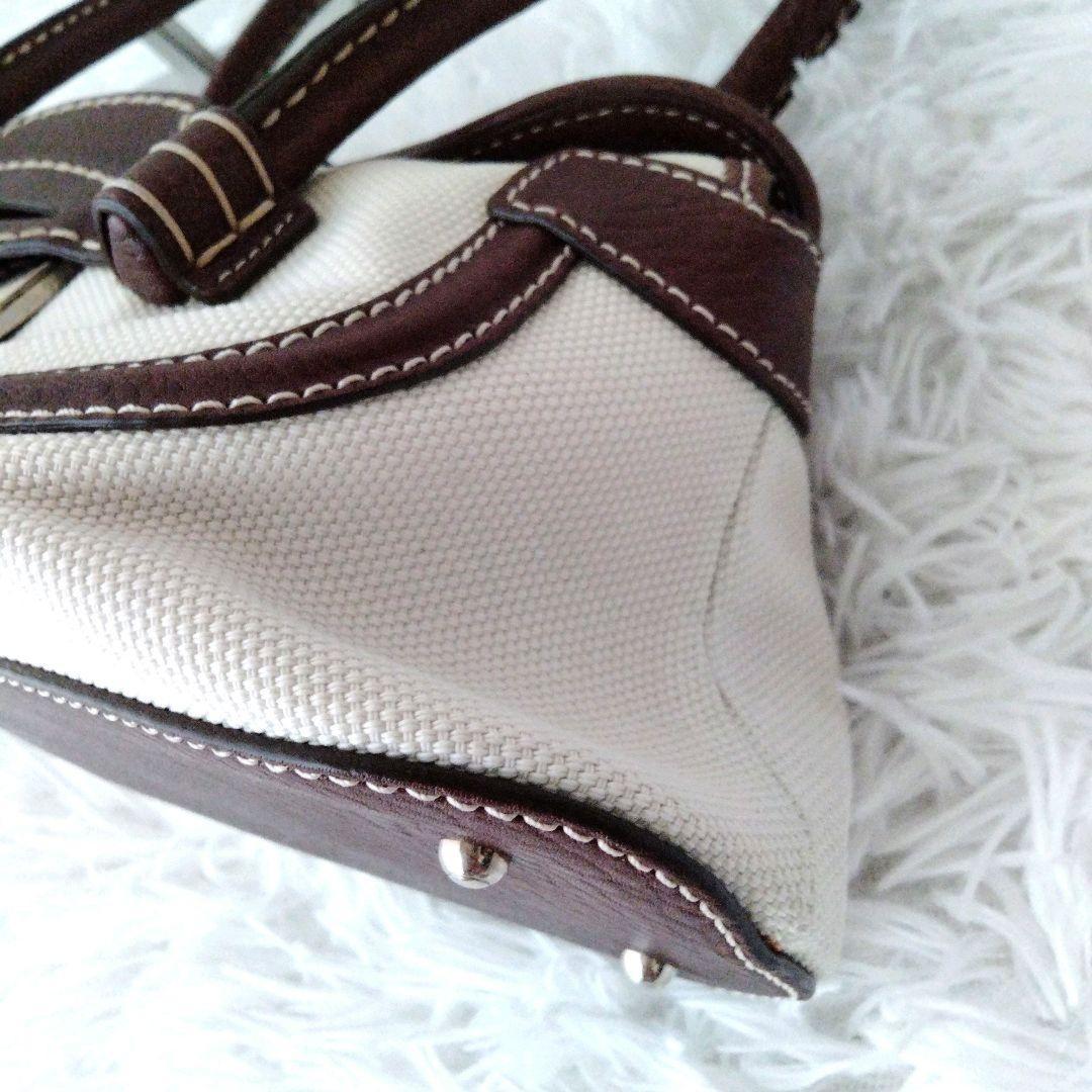 TOD'S Hand Bag Tote Purse Leather Canvas Brown Authentic