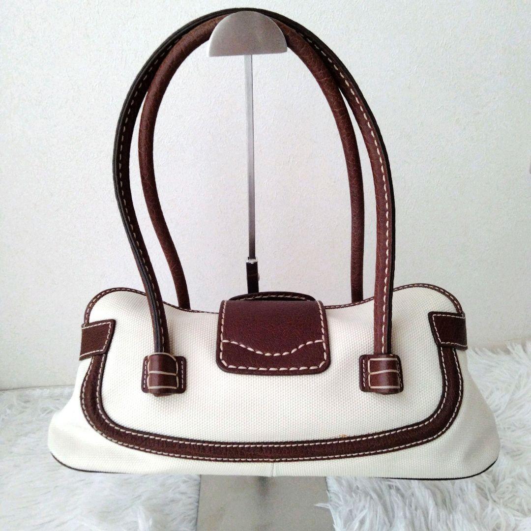 TOD'S Hand Bag Tote Purse Leather Canvas Brown Authentic
