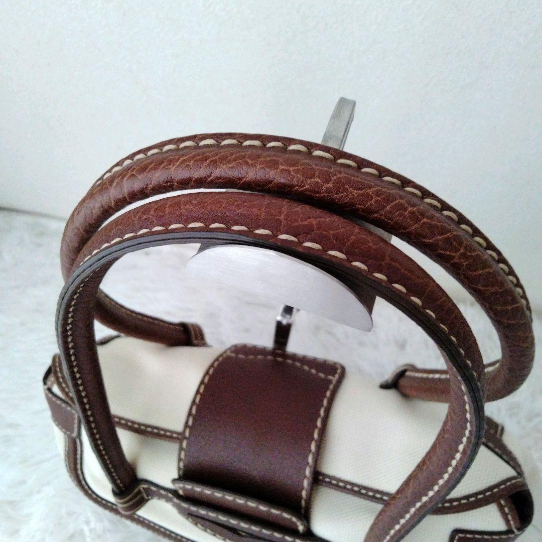 TOD'S Hand Bag Tote Purse Leather Canvas Brown Authentic