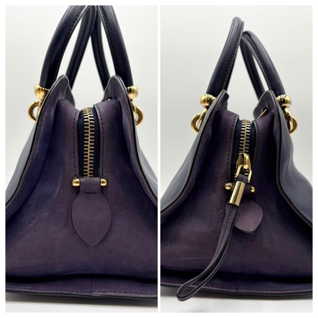TOD'S Hand Shoulder Bag Tote Purse 2way Leather Dark Navy Purple Authentic