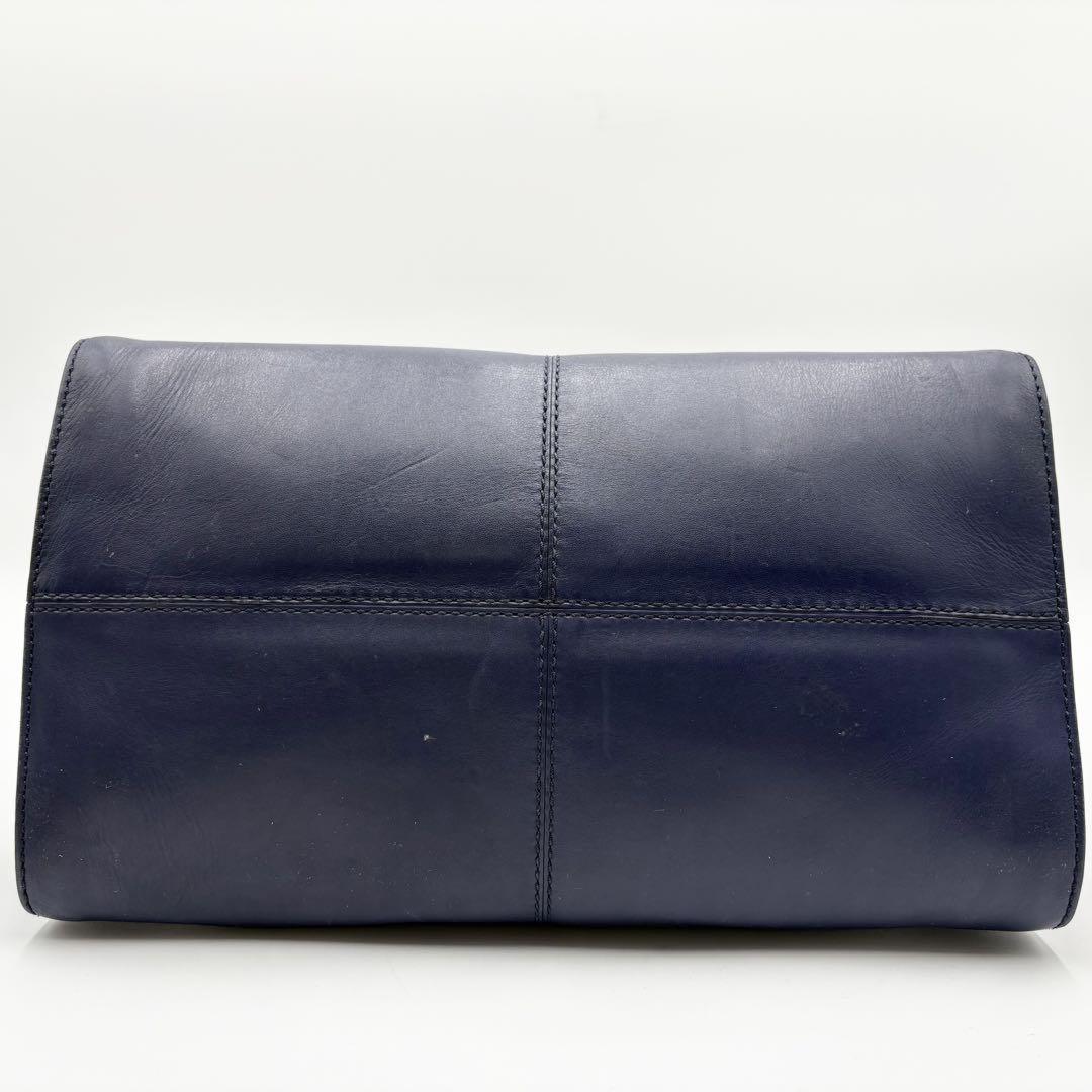 TOD'S Hand Shoulder Bag Tote Purse 2way Leather Dark Navy Purple Authentic