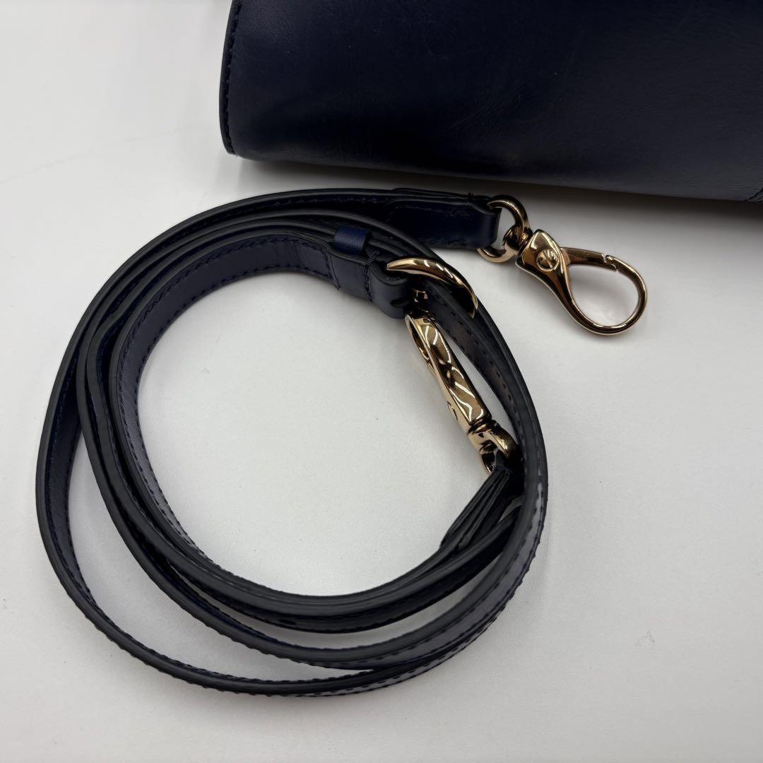 TOD'S Hand Shoulder Bag Tote Purse 2way Leather Dark Navy Purple Authentic