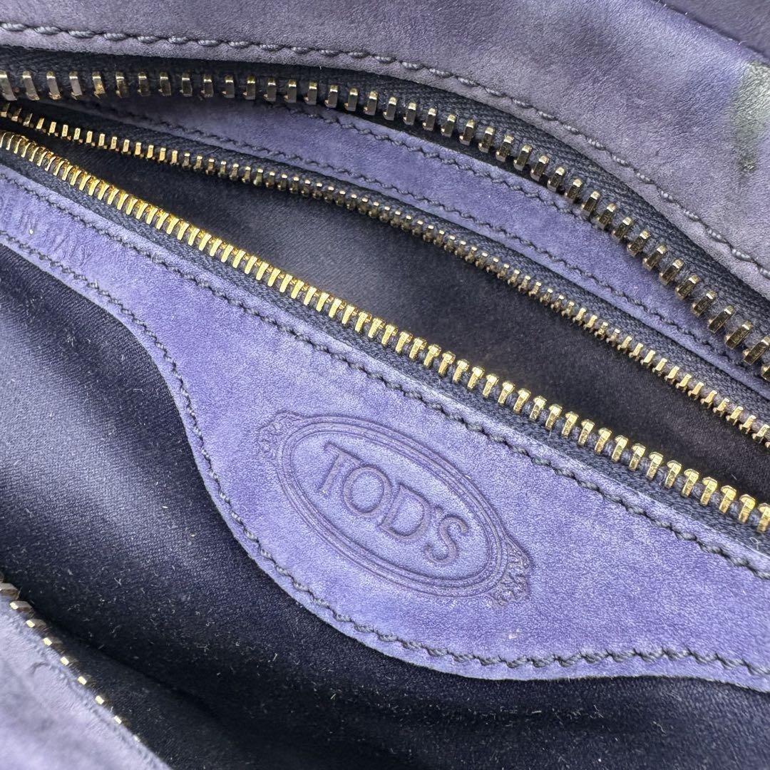 TOD'S Hand Shoulder Bag Tote Purse 2way Leather Dark Navy Purple Authentic