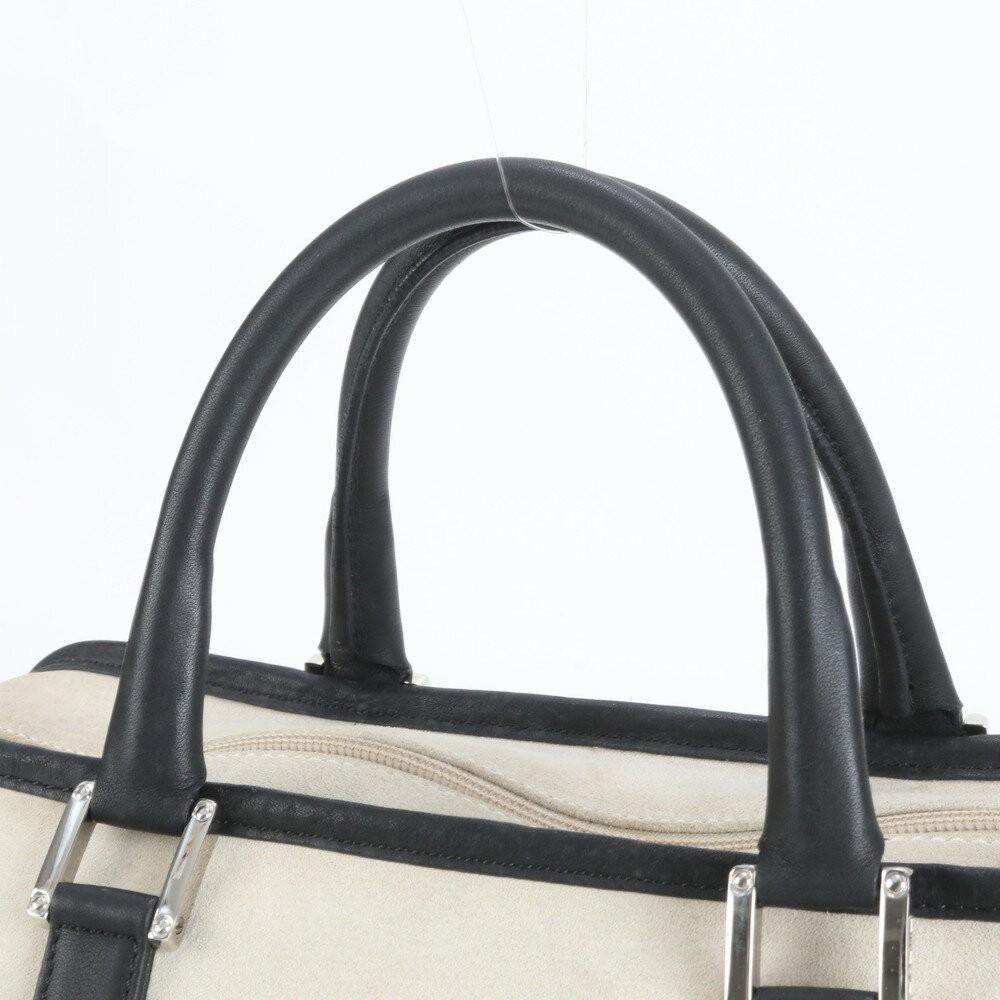 LOEWE Hand Bag Tote Purse Mini Boston Anagram Leather Gray Black Authentic