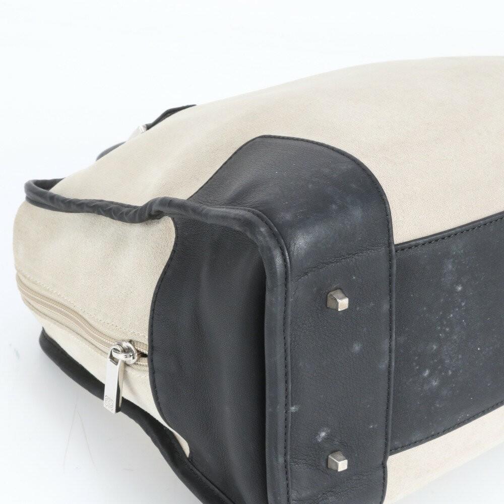LOEWE Hand Bag Tote Purse Mini Boston Anagram Leather Gray Black Authentic