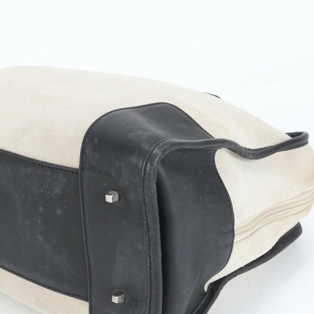 LOEWE Hand Bag Tote Purse Mini Boston Anagram Leather Gray Black Authentic