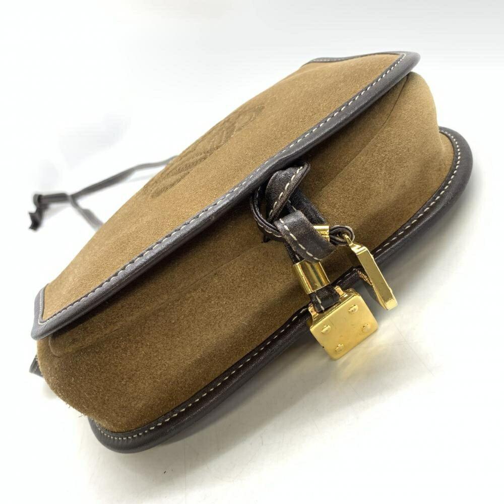 LOEWE Shoulder Bag Purse Anagram Suede Leather Brown Authentic
