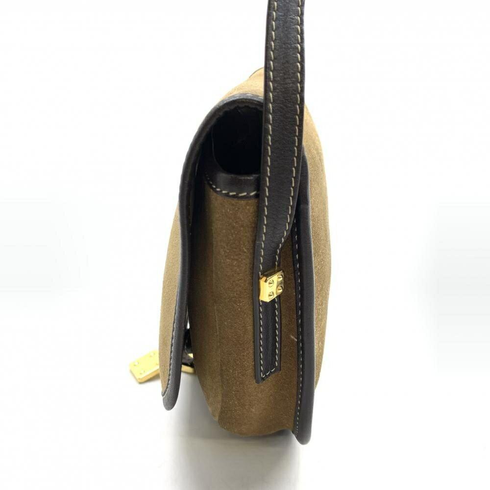 LOEWE Shoulder Bag Purse Anagram Suede Leather Brown Authentic