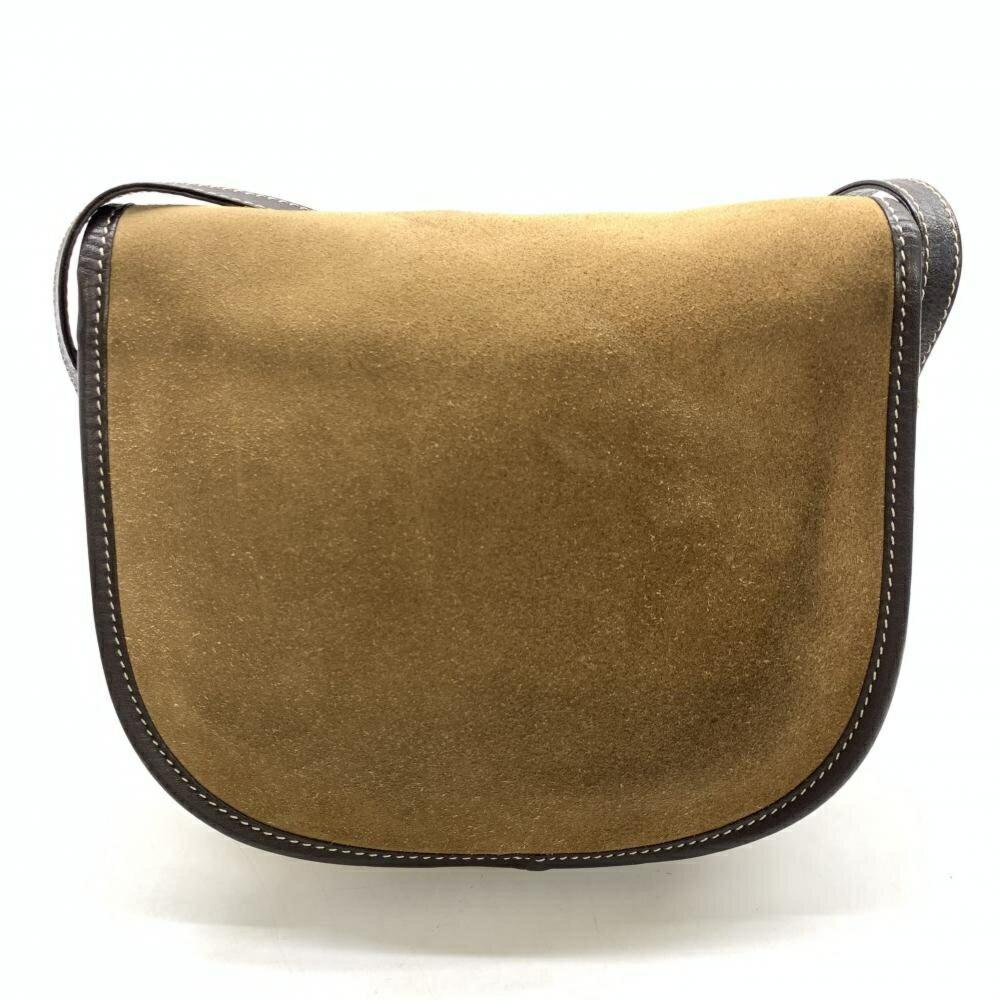 LOEWE Shoulder Bag Purse Anagram Suede Leather Brown Authentic