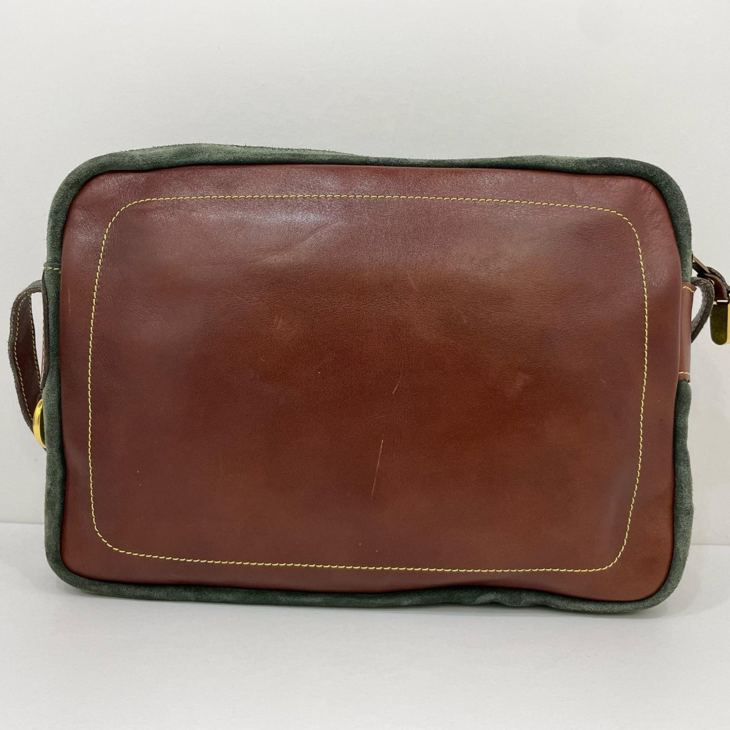LOEWE Shoulder Bag Purse Anagram Leather Suede Brown Green Authentic