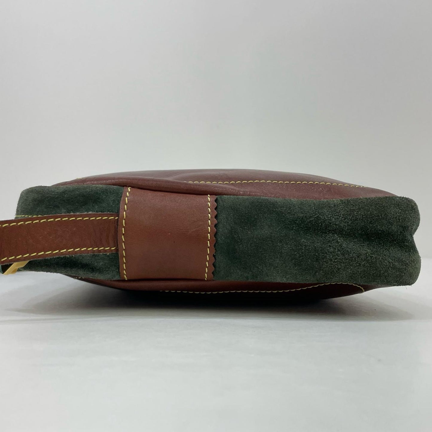 LOEWE Shoulder Bag Purse Anagram Leather Suede Brown Green Authentic