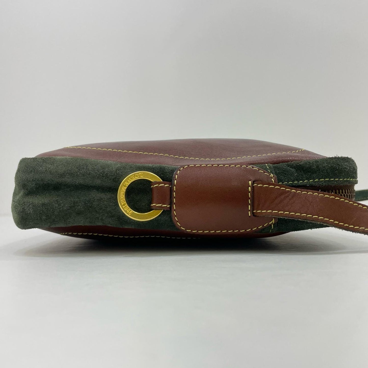 LOEWE Shoulder Bag Purse Anagram Leather Suede Brown Green Authentic