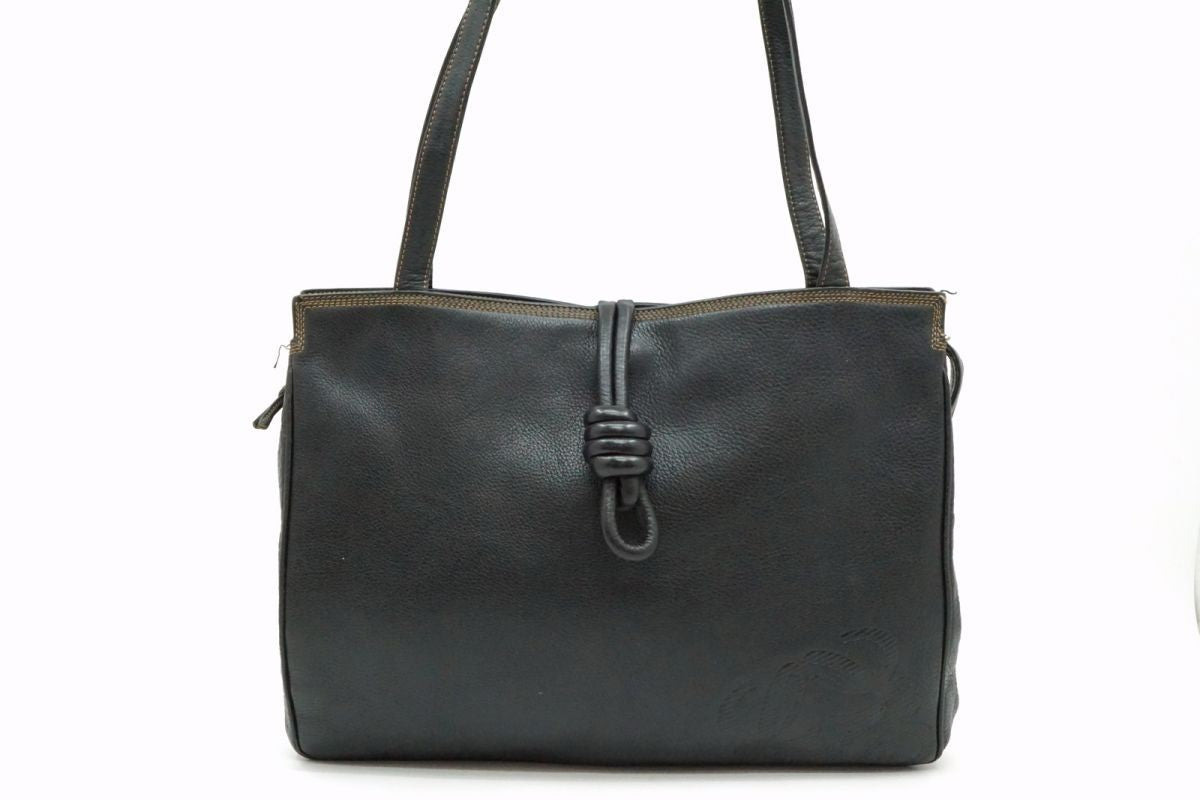 LOEWE Hand Shoulder Bag Tote Purse Leather Black Authentic