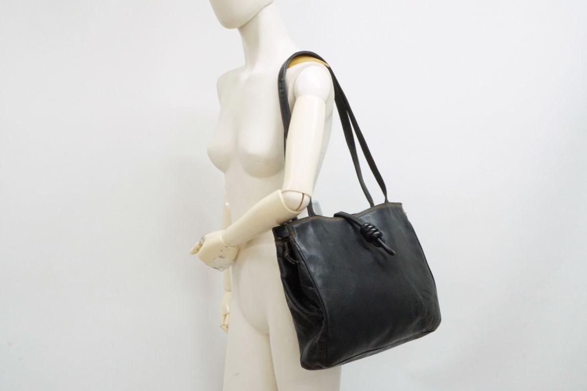 LOEWE Hand Shoulder Bag Tote Purse Leather Black Authentic