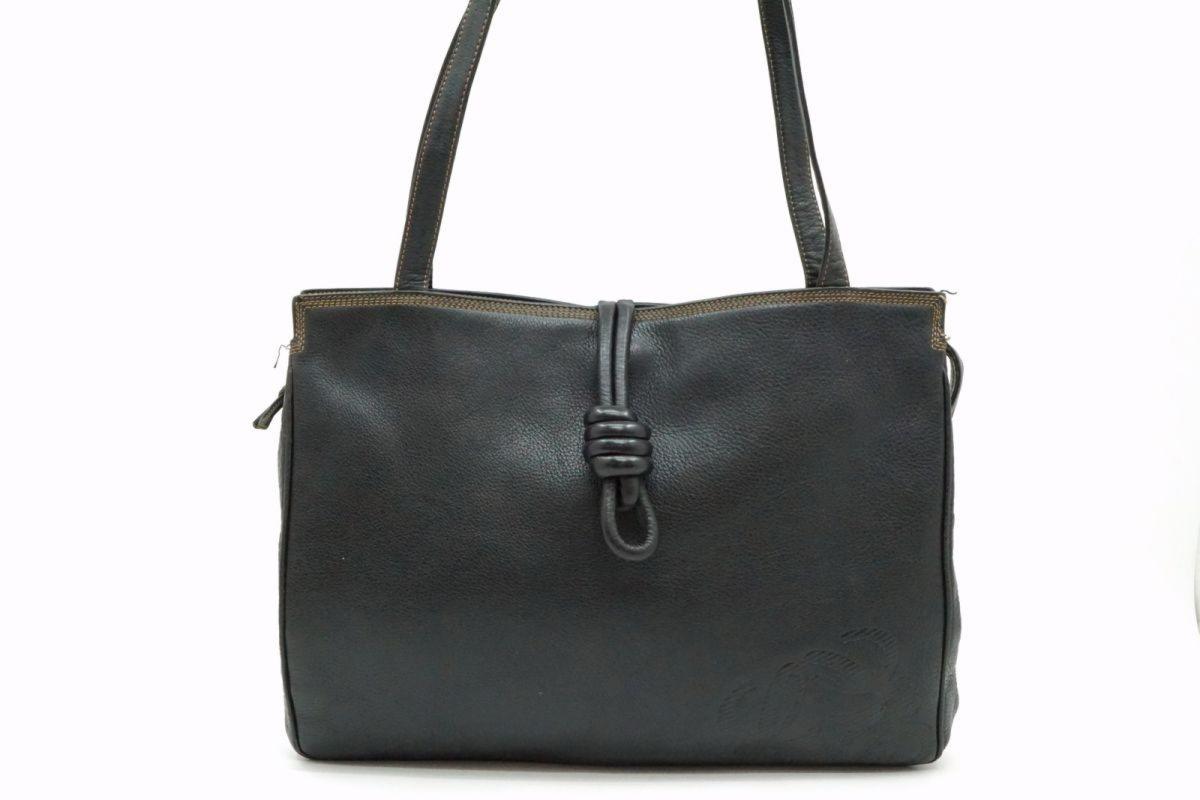 LOEWE Hand Shoulder Bag Tote Purse Leather Black Authentic