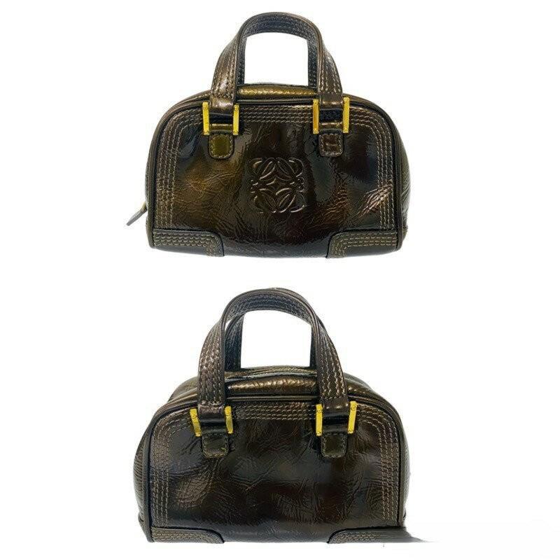 LOEWE Mini Hand Shoulder Bag Tote Purse Anagram Brown Authentic
