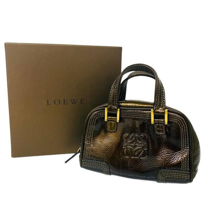 LOEWE Mini Hand Shoulder Bag Tote Purse Anagram Brown Authentic