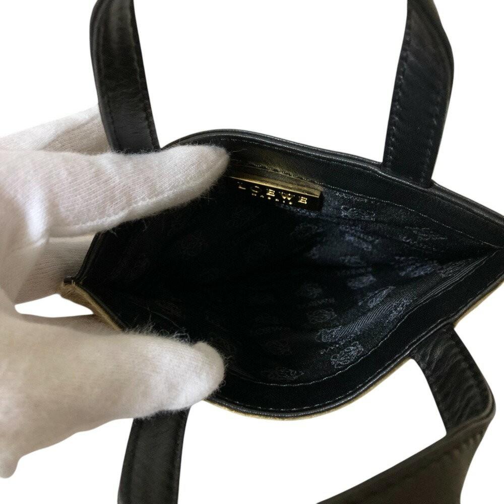 LOEWE Mini Hand Bag Tote Purse Logo Leather Black Brown Authentic