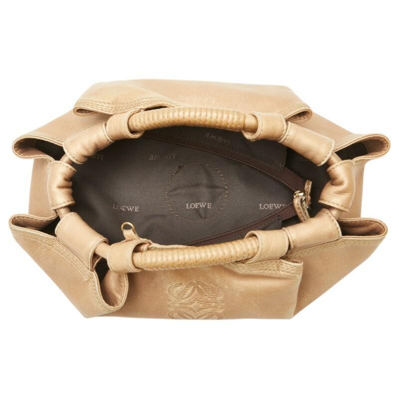 LOEWE Hand Shoulder Bag Tote Purse 2way Aire Anagram Leather Gold Authentic