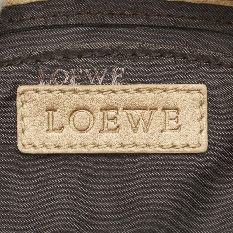 LOEWE Hand Shoulder Bag Tote Purse 2way Aire Anagram Leather Gold Authentic