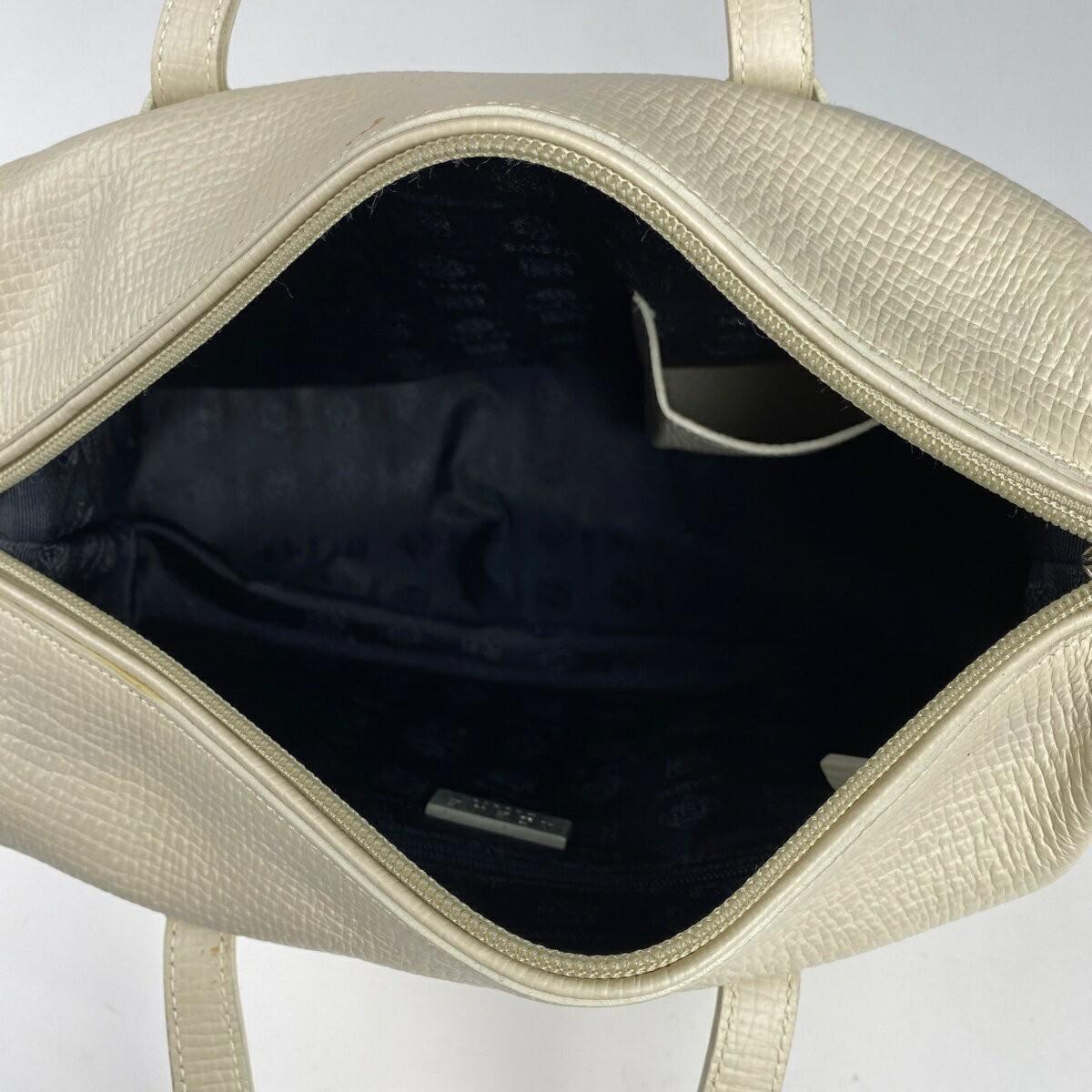 LOEWE Hand Bag Tote Purse Logo Leather White Authentic